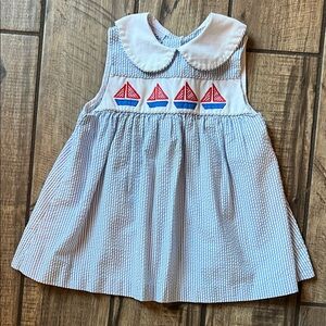 Blue and White Kids Dress with Sailboat Design